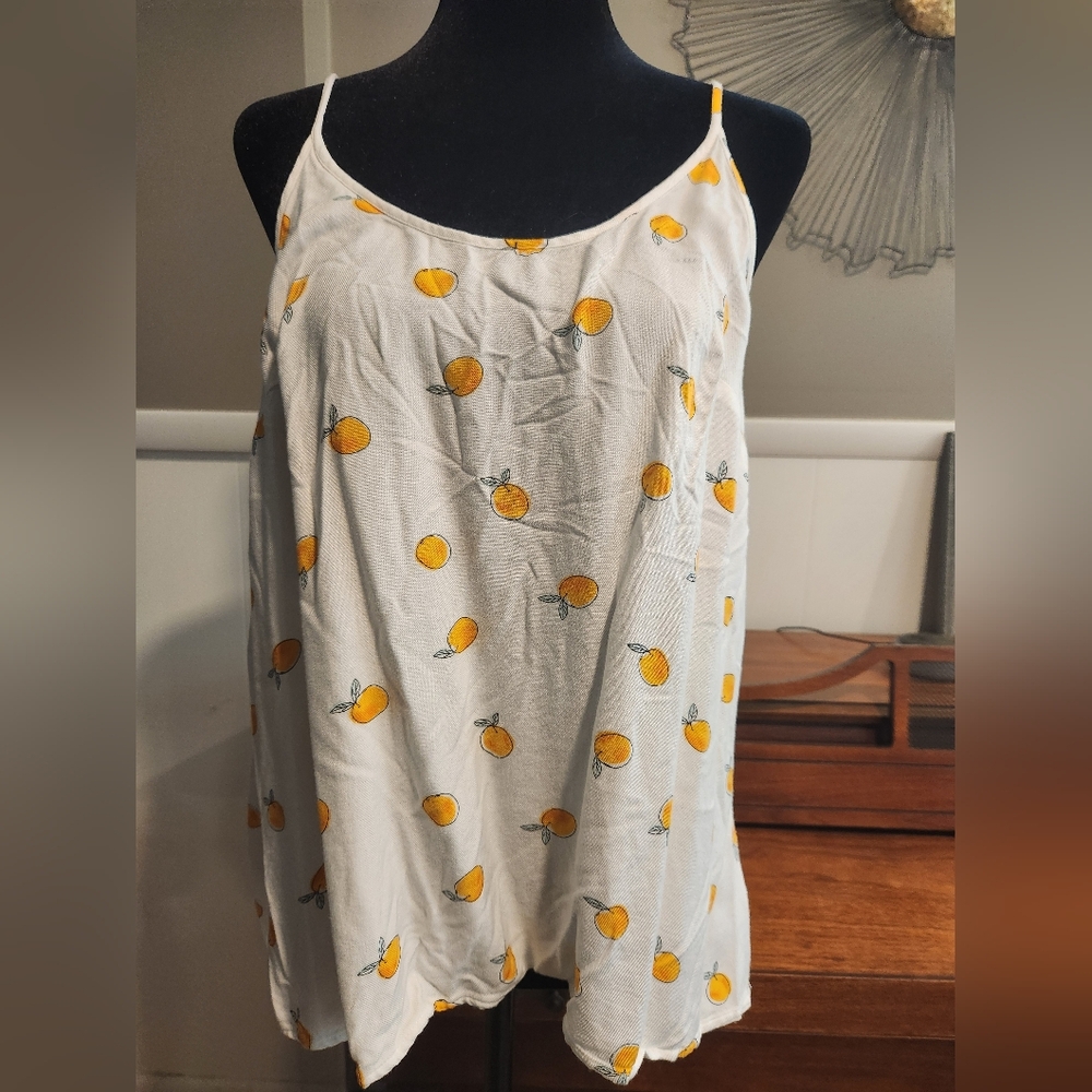 a new day White Tank Top with Orange Fruit Print